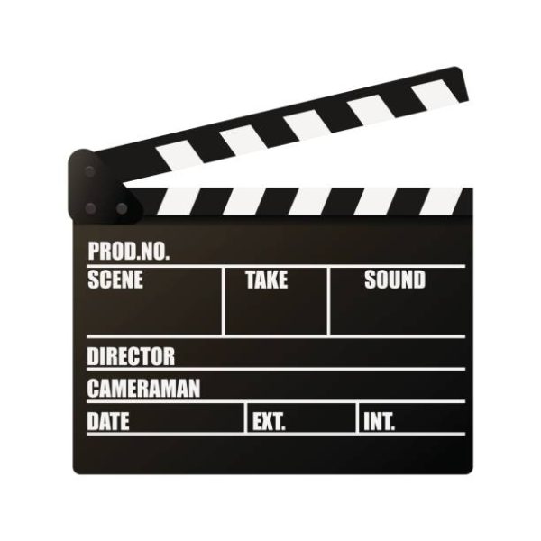 Clapperboard. Movie production sign. Video movie clapper equipment. Filmmaking device. Isolated on background. Vector illustration, eps 10